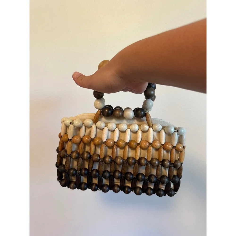 Cult Gaia Cora Ombre Wood Beaded Top Handle Bag